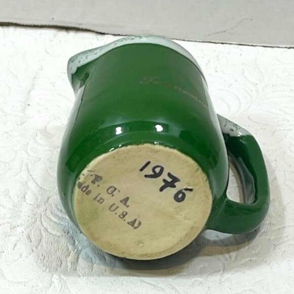 VTG '76 Mini Small Tennessee Green Ceramic Pottery Creamer w/White Drip Glaze 3" - Picture 8 of 12